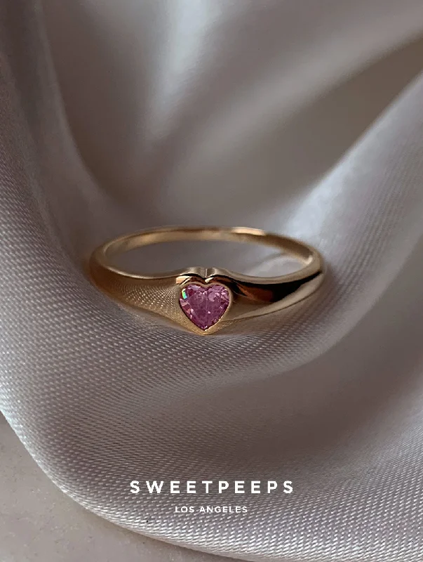 Unique engagement rings for women-Classic Heart Signet Ring