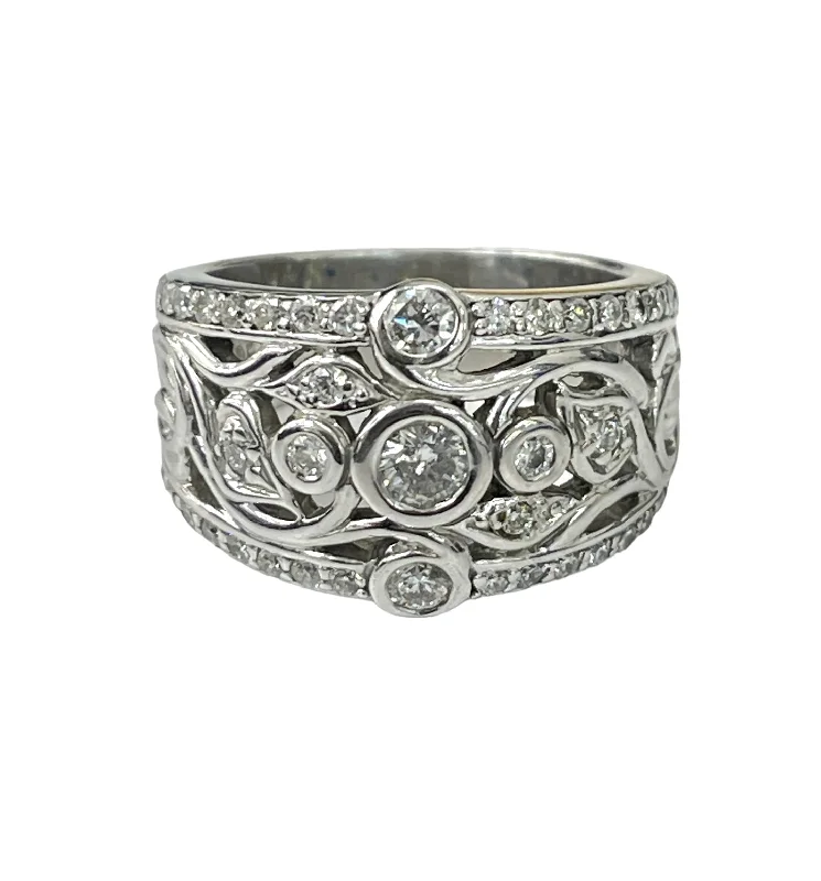 Personalized wedding rings for couples-Classic Inspired Floral Diamond Ring White Gold 14kt