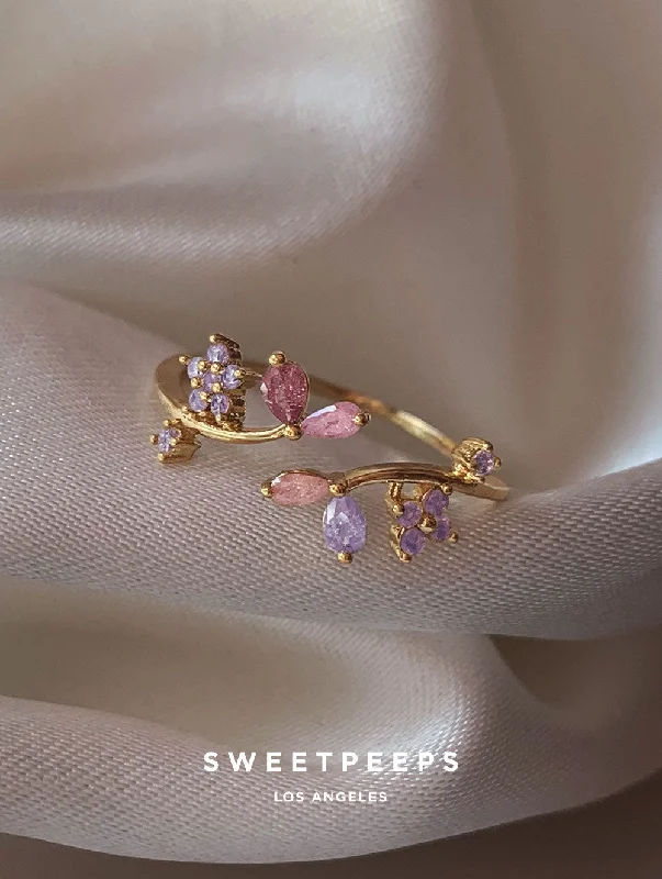 Stackable rings with diamonds for women-Cottage Garden Pastel Ring