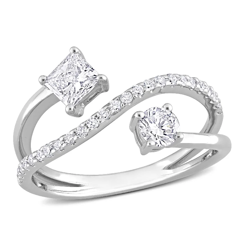 Luxury diamond rings for women-Created Forever 4/5ct TW Princess-Cut Lab-Grown Diamond 2-Stone Crossover Ring in 14k White Gold