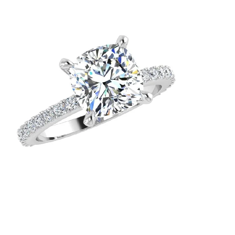 Affordable wedding bands for men-Cushion Diamond Engagement Ring With Side Stones 0.30ct