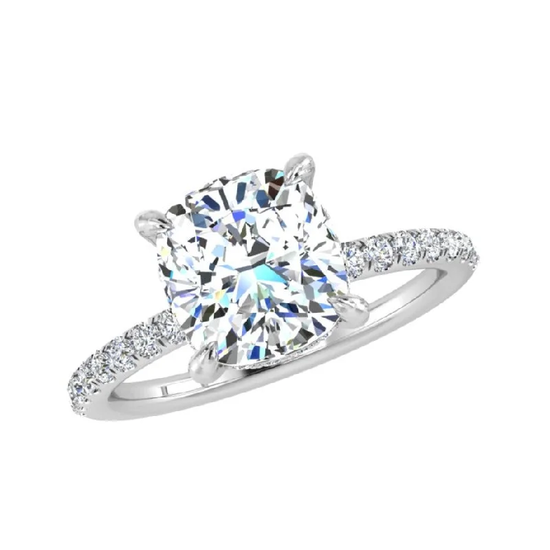 Unique wedding rings for couples-Cushion Diamond Pave Engagement Ring