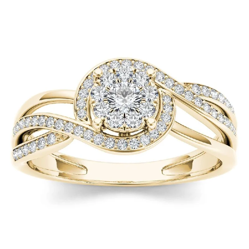 Custom engagement rings with diamonds-De Couer 1/4ct TDW Diamond Bypass Cluster Ring (H-I, I2) - Yellow