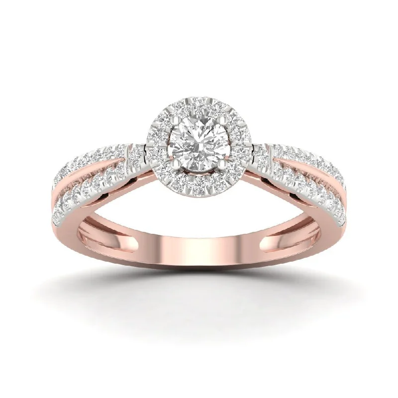 Custom silver engagement rings for her-De Couer 10k Rose Gold 1/2ct TDW Diamond Halo Ring - Pink