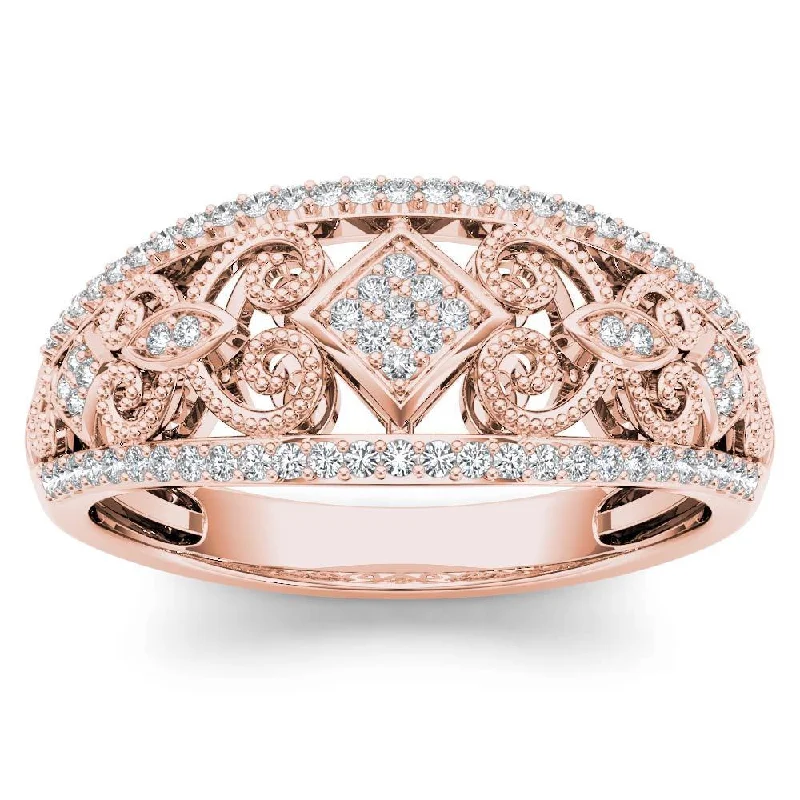 Men’s rings with engraving for gifts-De Couer 10k Rose Gold 1/5ct TDW Diamond Fashion Ring - Pink