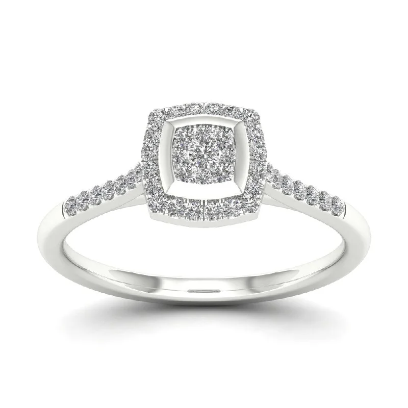 Birthstone rings for women-De Couer 10k White Gold 1/4ct TDW Diamond Cluster Halo Ring