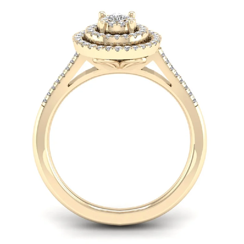 Affordable gold wedding rings for men-De Couer 10k Yellow Gold 1/4ct TDW Diamond Cluster Ring