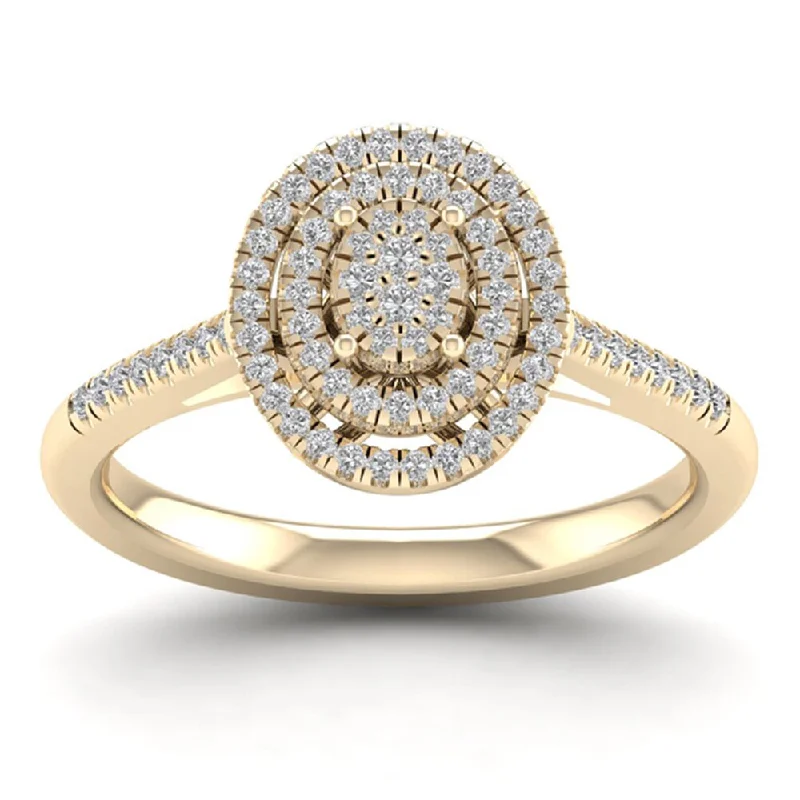 Personalized wedding rings with names-De Couer 10k Yellow Gold 1/4ct TDW Diamond Cluster Ring