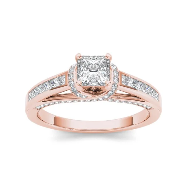 Custom silver rings for anniversary gifts-De Couer 14k Rose Gold 1ct TDW Princess-cut White Diamond Ring