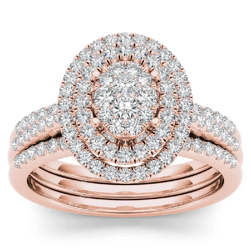 Men’s silver rings with gemstones-De Couer 14k Rose Gold 5/8ct TDW Diamond Cluster Frame Bridal Set - Pink