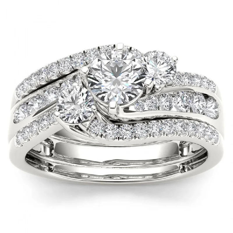 Affordable engagement rings with diamonds-De Couer 14k White Gold 1 1/4ct TDW Diamond Bypass Bridal Ring Set