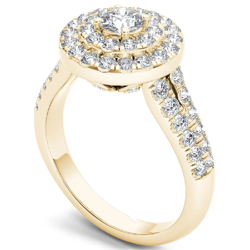 Personalized rings with initials-De Couer 14k Yellow Gold 1 1/4ct TDW Diamond Halo Ring