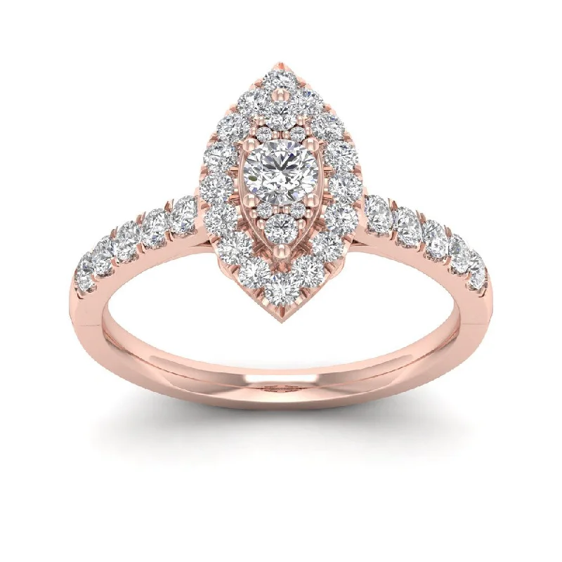 Custom gold rings with initials for men-De Couer 5/8ct TDW Diamond Marquise Shape Halo Ring - Pink