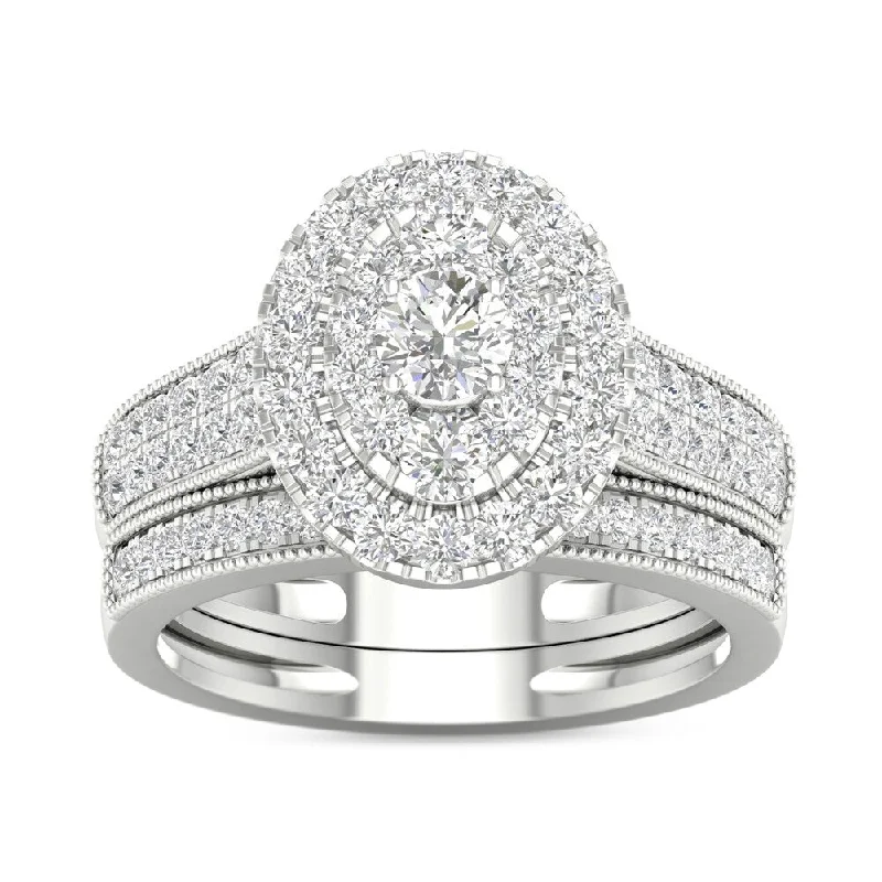 Stackable rings with diamonds for women-De Couer IGI Certified 1 ct. TDW White Diamond Oval Frame Bridal Set