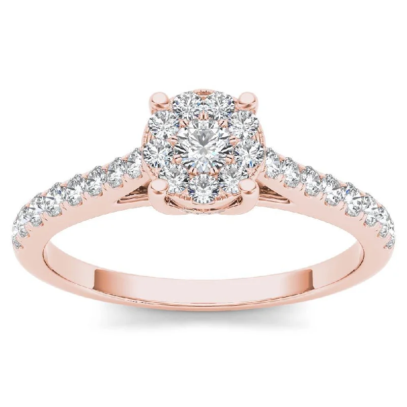 Custom silver rings for men-De Couer IGI Certified 10k Rose Gold 1/2ct TDW Diamond Cluster Ring - Pink