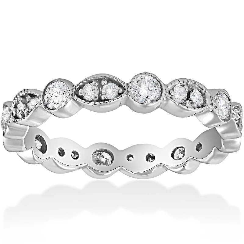 Unique men’s rings with gemstones-Deco 3/4Ct Diamond Eternity Anniversary Stackable Wedding Ring 14K White Gold