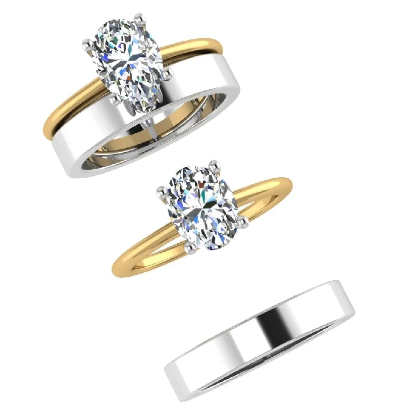 Affordable wedding bands for men-Diamond Solitaire Ring and Wedding Band Bridal Set 14K 2-Tone Gold