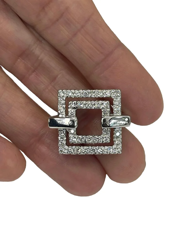 Custom initial rings for women-Double Square Celebration Diamond Ring White Gold 14kt