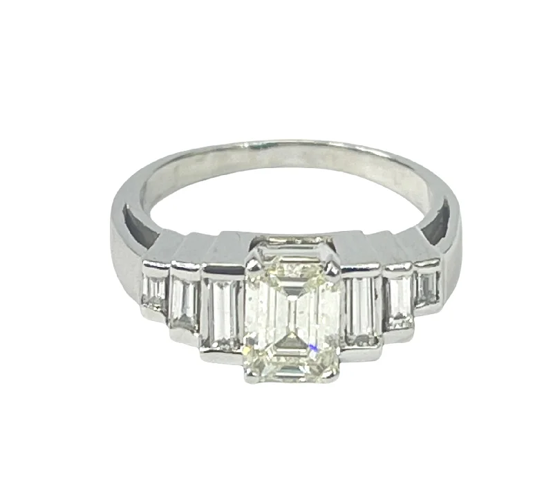 Vintage wedding bands for women-Emerald Cut Diamond Anniversary Ring White Gold