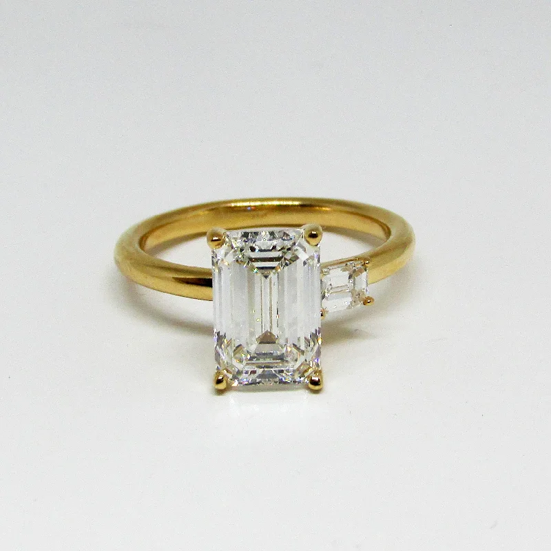 Gold rings for men with initials-Emerald Cut Diamond Engagement Ring one Side Stone 2.43ctw