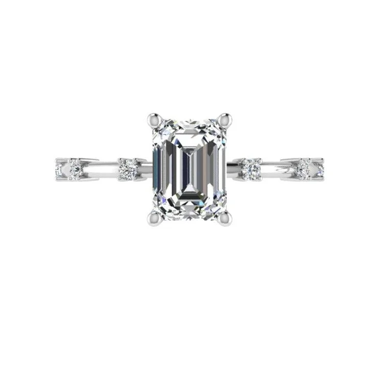 Men’s rings with diamonds for special occasions-Emerald cut Diamond Solitaire Ring with Spaced Accents 0.09 ct