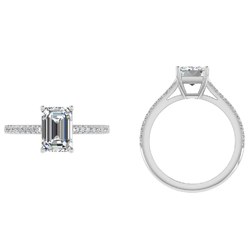 Unique wedding rings for couples-Emerald Solitaire Engagement Ring with Side Diamonds 0.26 CT