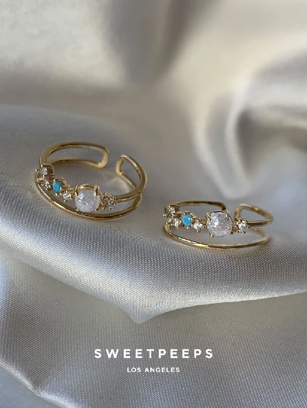 Custom engagement rings with diamonds-Gold Turquoise Double Band Ring