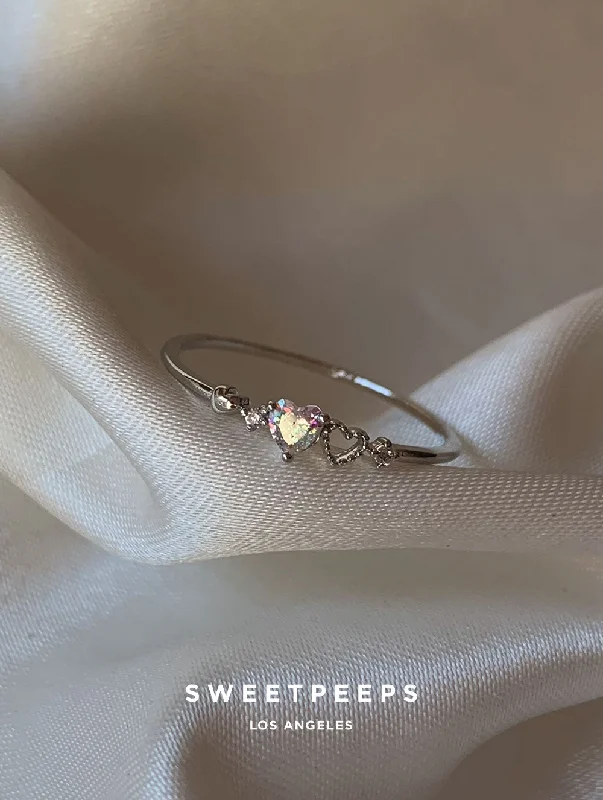 Luxury engagement rings with sapphires-Holographic Heart Tiny Ring - Silver