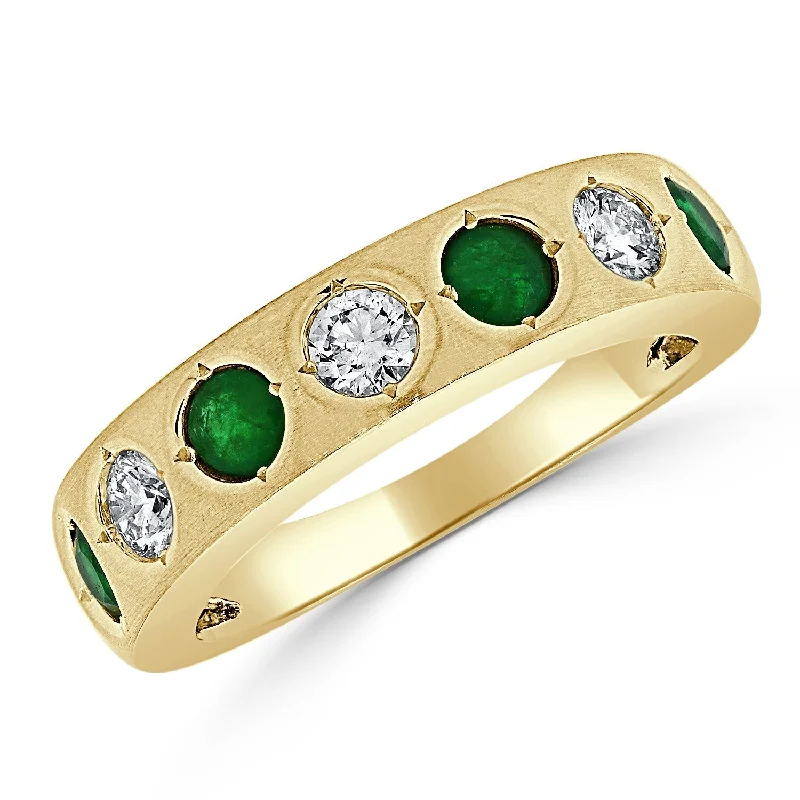 Custom wedding bands for men-Joelle Emerald & Diamond Band 14K Rose Gold