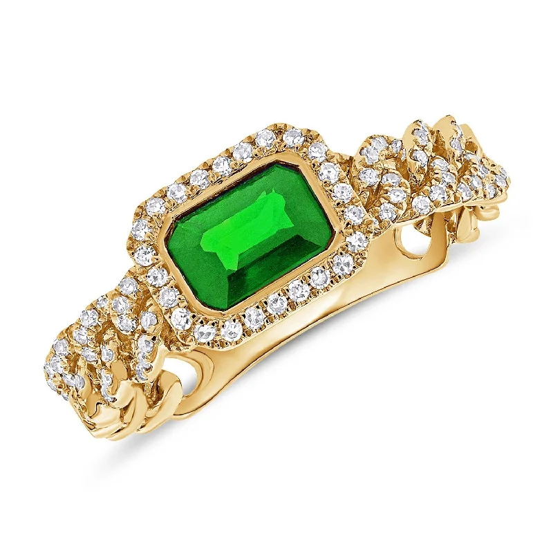 Fashionable rings with pearls for women-Joelle Emerald & Diamond Link Ring 14K Yellow Gold