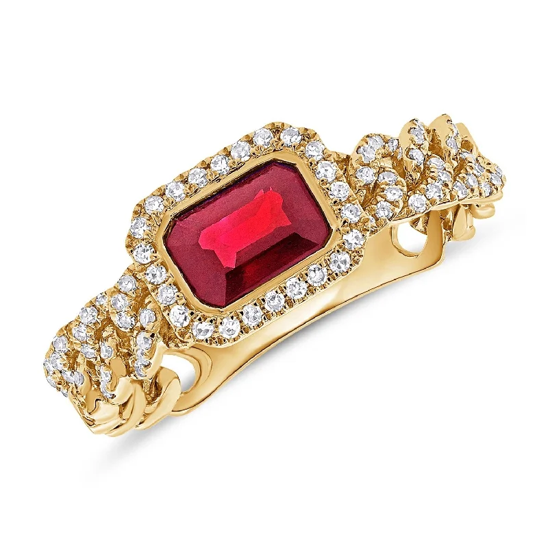 Minimalist rings for men-Joelle Ruby & Diamond Link Ring 14K Yellow Gold