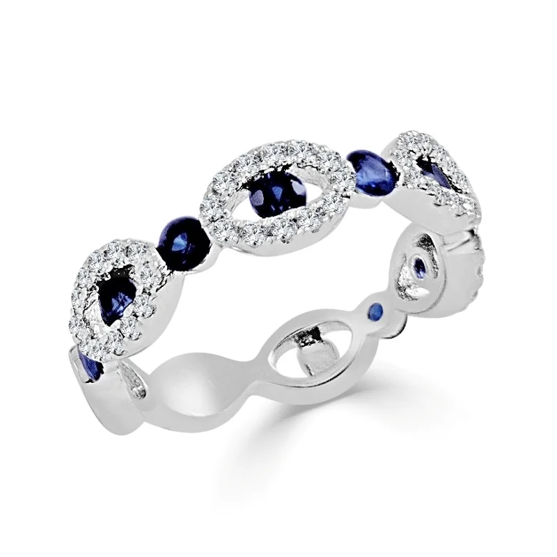 Custom silver rings for men-Joelle Sapphire & Diamond Band 14K Gold