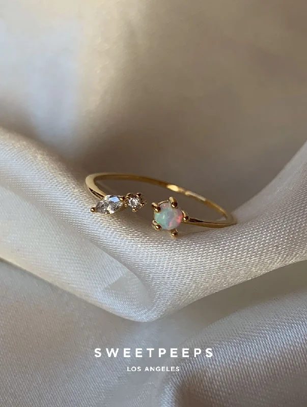 Custom promise rings with engraving-Kira Opal Leaf Crystal Ring