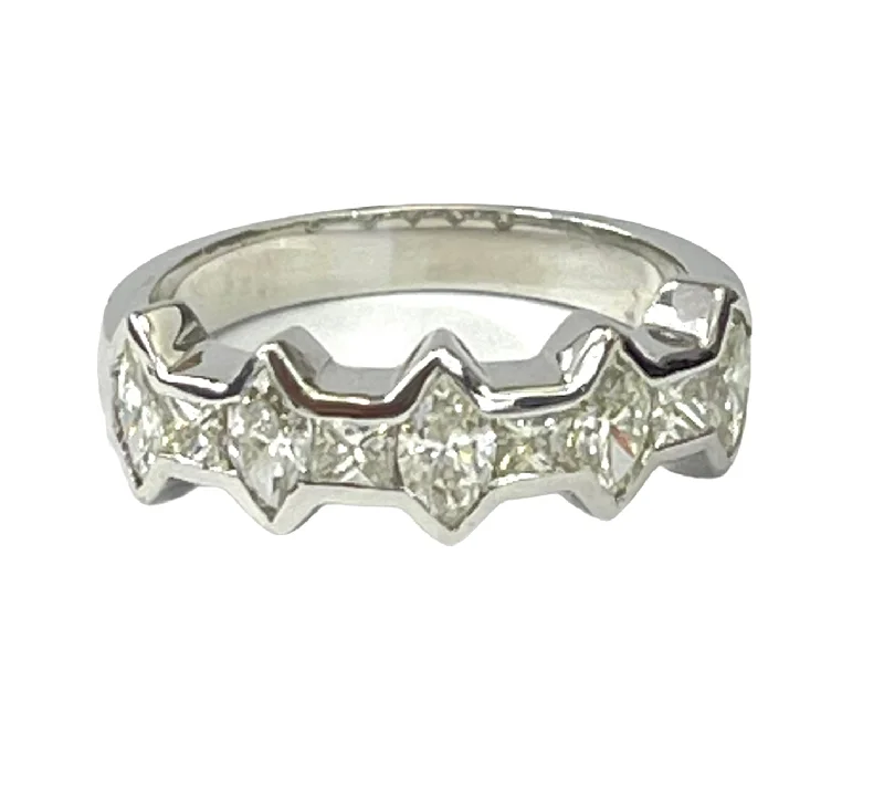 Sterling silver rings for men-Marquise and Princess Cut Diamond Ring 1.41 Carats White Gold