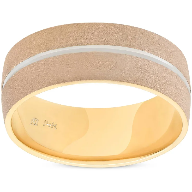 Simple signet rings for men-Mens 8mm Two Tone Wedding Band 14K Gold New Ring