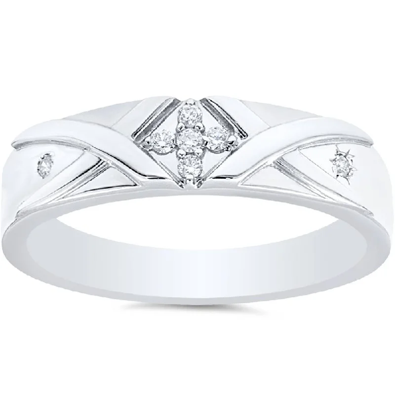 Silver promise rings for couples-Mens Diamond Cross Ring 14K White Gold