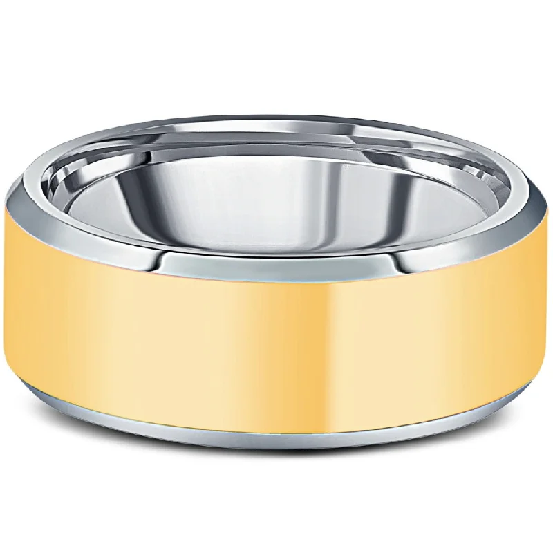 Stackable rings for women-Men's Polished Tungsten & Gold Plated Two Tone 8mm Ring Wedding Band