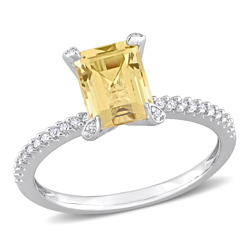 Silver promise rings for couples-Miadora 1 1/2ct TGW Citrine and 1/10ct TDW Diamond Octagon Ring in 10k White Gold