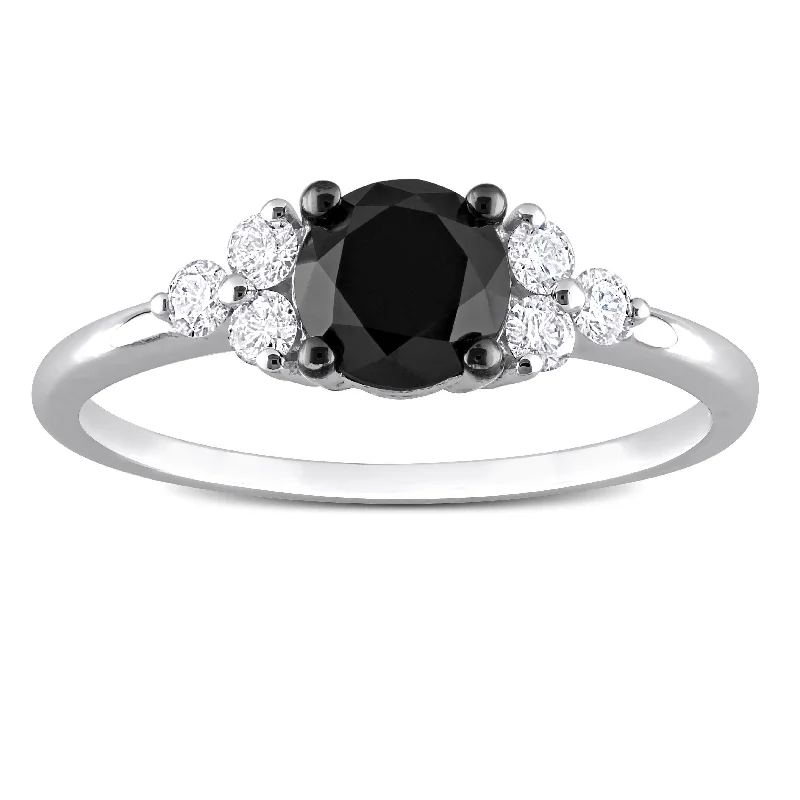 Personalized promise rings for couples-Miadora 1-1/5ct TDW Black and White Diamond Solitaire Ring in 10k Black Rhodium-Plated White Gold