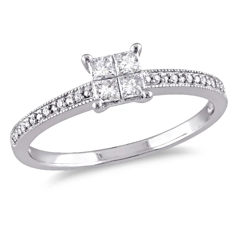 Personalized engagement rings for women-Miadora 1/3ct TDW Princess Cut Diamond Engagement Ring in 10k White Gold