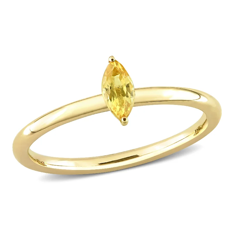 Unique wedding bands with gemstones-Miadora 1/3ct TGW Marquise Yellow Sapphire Stackable Ring in 10k Yellow Gold