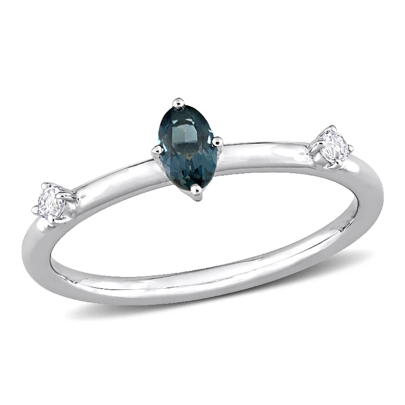 Personalized silver rings for men-Miadora 1/3ct TGW Oval London Blue Topaz and White Topaz Stackable Ring in 10k White Gold