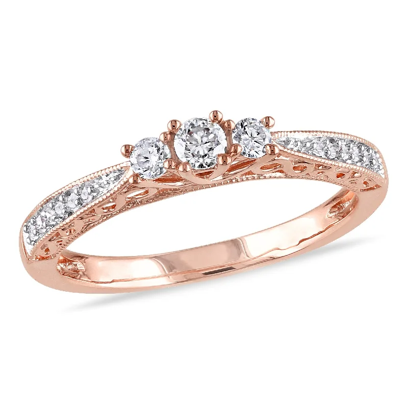 Custom gemstone rings for men-Miadora 1/4ct TDW Diamond 3-Stone Engagement Ring in 10k Rose Gold