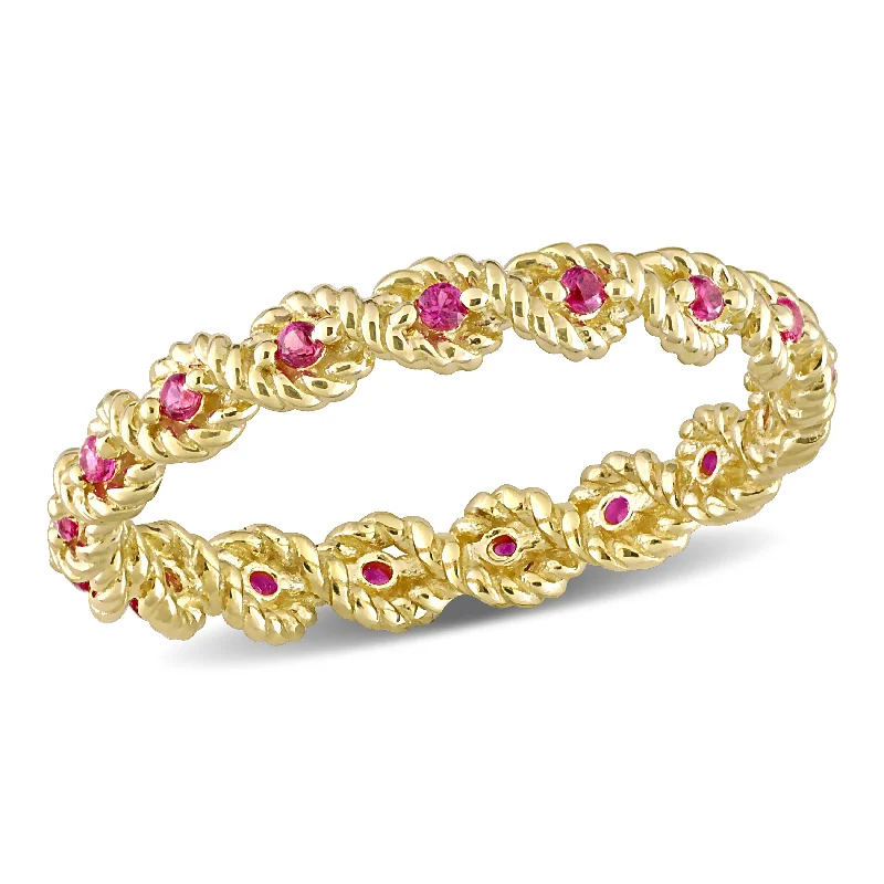 Personalized wedding rings for couples-Miadora 1/4ct TGW Created Ruby Infinity Eternity Ring in 10k Yellow Gold