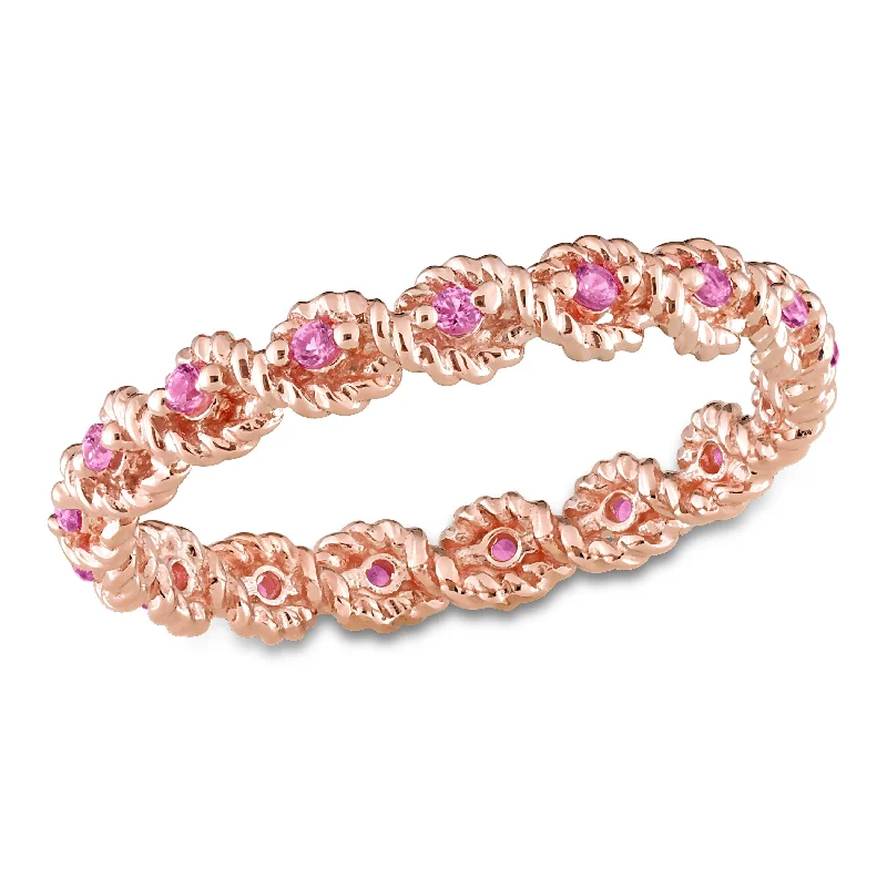 Custom engagement rings with diamonds-Miadora 1/5ct TGW Created Pink Sapphire Infinity Eternity Ring in 10k Rose Gold