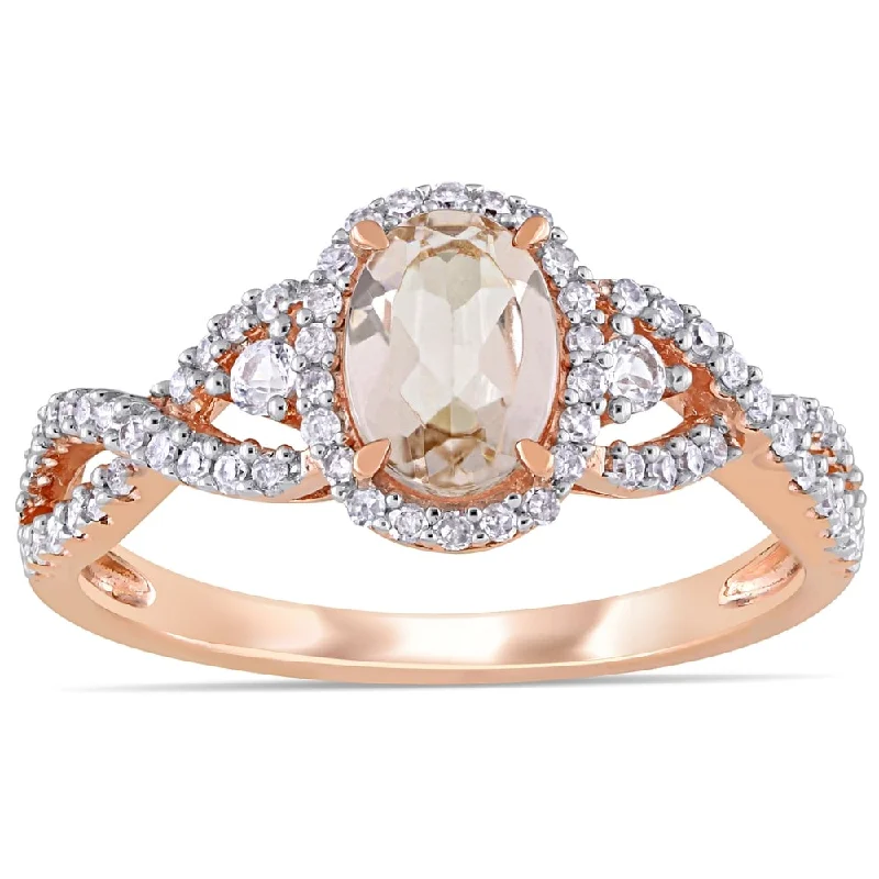 Custom rings for anniversary gifts-Miadora 10k Rose Gold Morganite White Sapphire and 1/3ct TDW Diamond Halo Infinity Ring