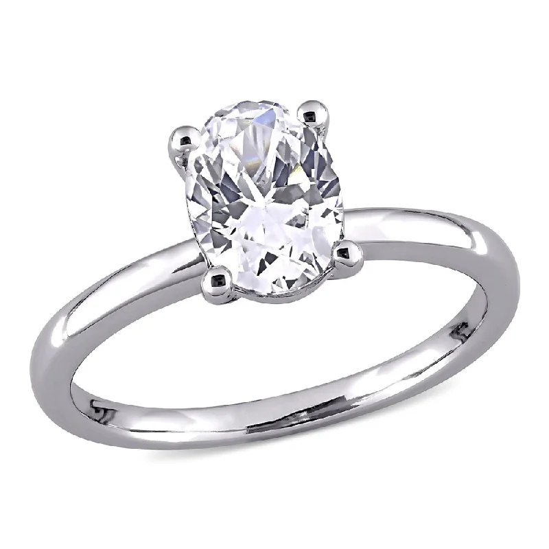 Wedding bands for brides with diamonds-Miadora 10k White Gold Oval-cut Created White Sapphire Solitaire Engagement Ring