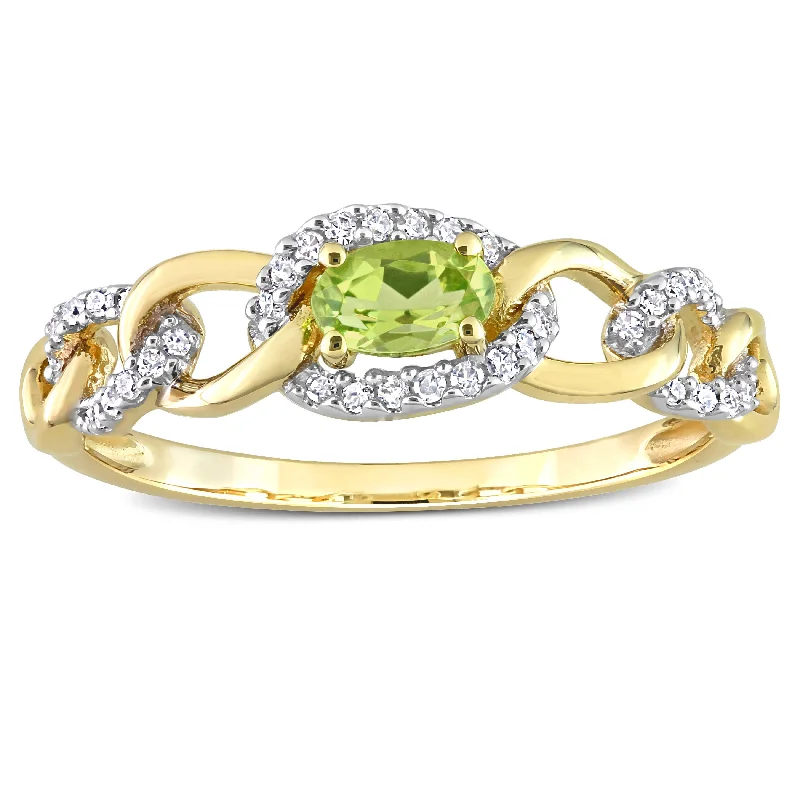 Custom rings for women’s weddings-Miadora 10k Yellow Gold Peridot and 1/8ct TDW Diamond Stackable Link Ring