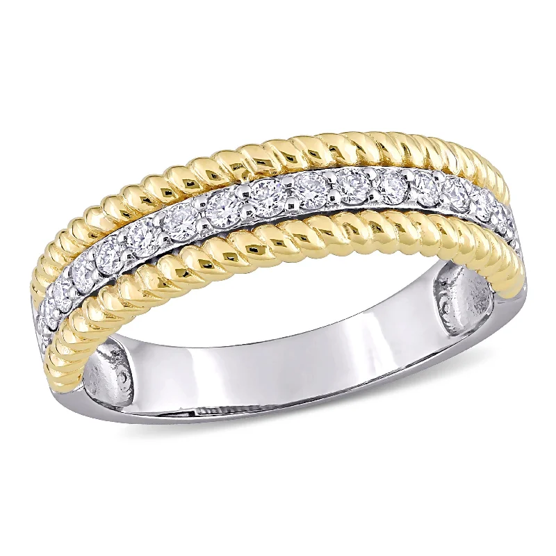 Fashionable stacking rings for women-Miadora 14k 2-Tone White and Yellow Gold 1/3ct TDW Diamond Bead Anniversary Wedding Band Ring