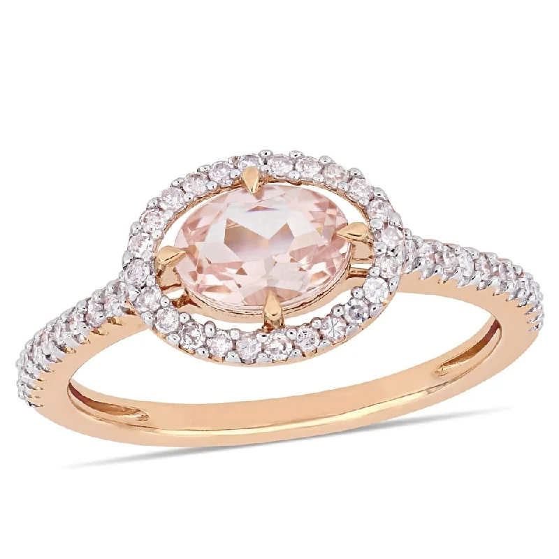 Unique men’s rings with gemstones-Miadora 14k Rose Gold Morganite and 1/4ct TDW Diamond Floating Oval Halo Ring